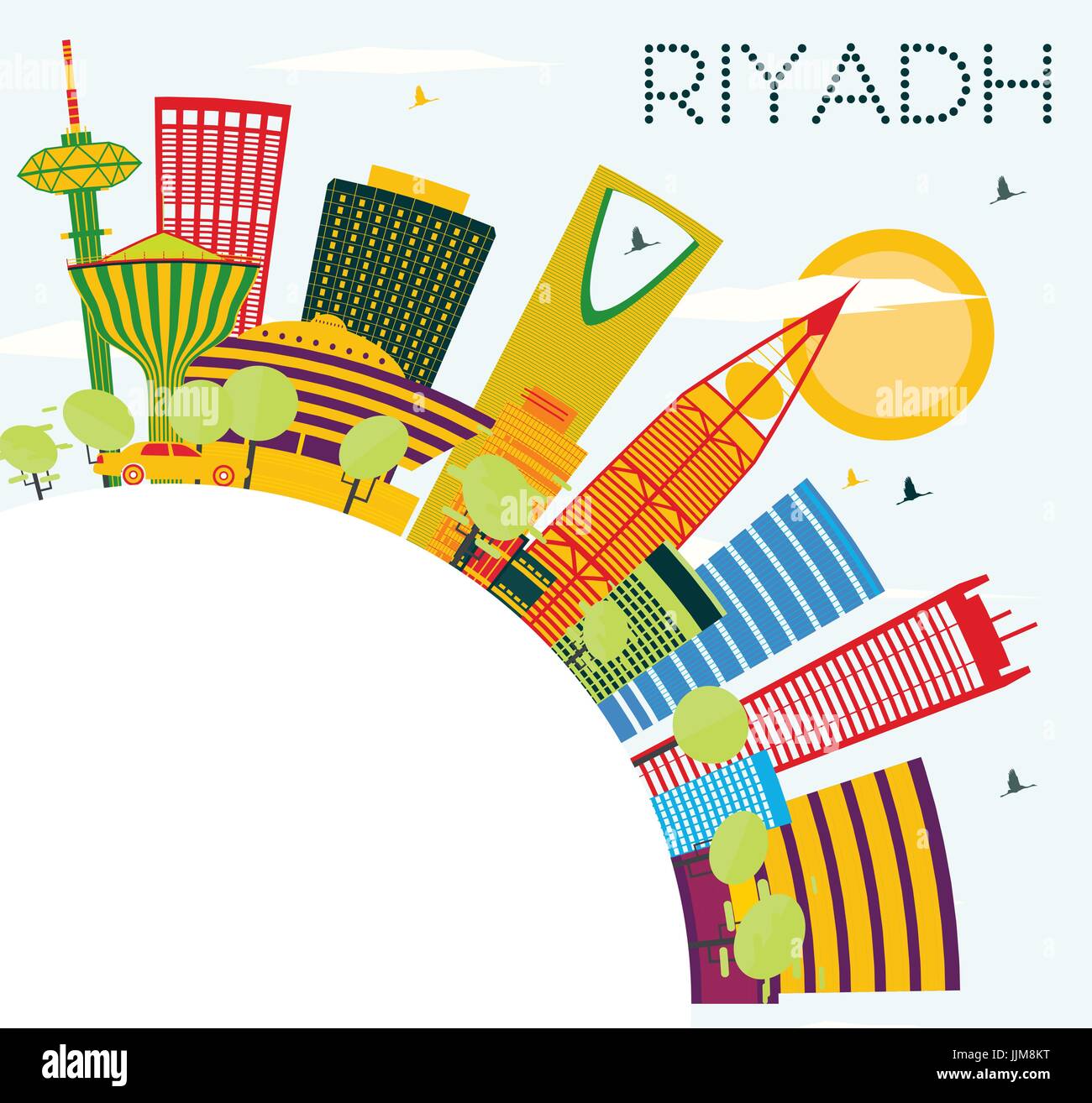 Riyadh Skyline with Color Buildings, Blue Sky and Copy Space. Vector ...