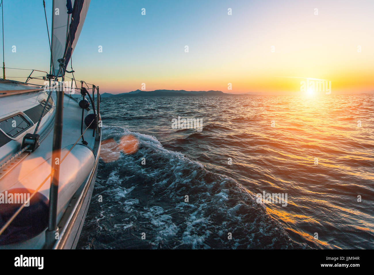 Luxury sailing ship yacht boat in the Aegean Sea during beautiful ...