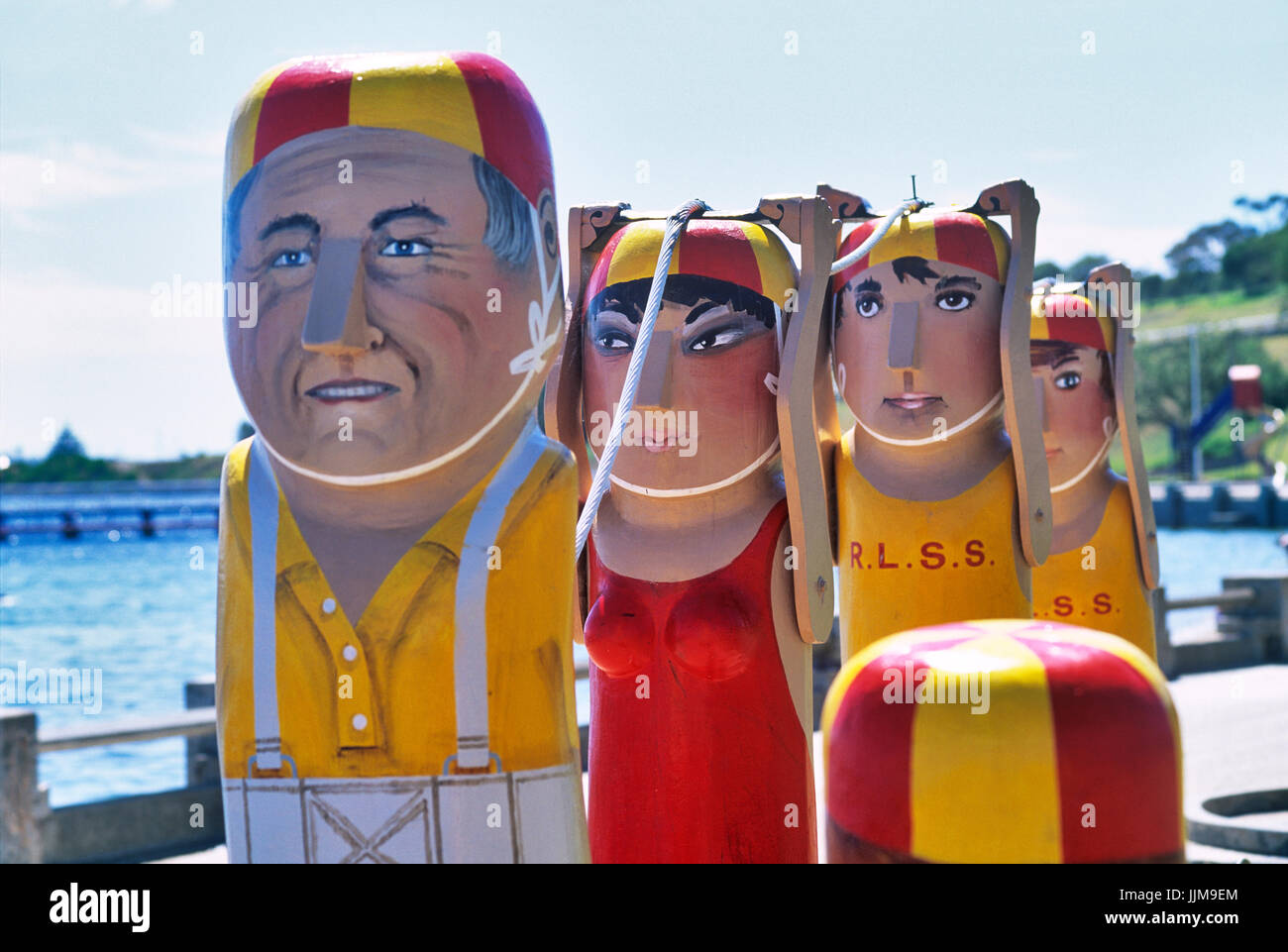Australia, Victoria, Geelong, painted pole sculptures at the Geelong