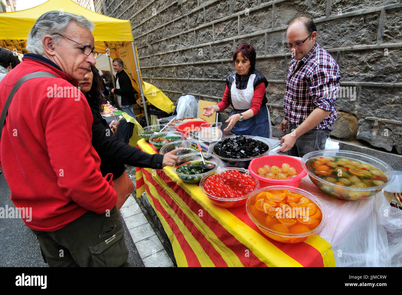 Sant Ponç fair on 11th May, Hospital street, Raval district. One of the oldest in Barcelona and Catalonia. Spain Stock Photo