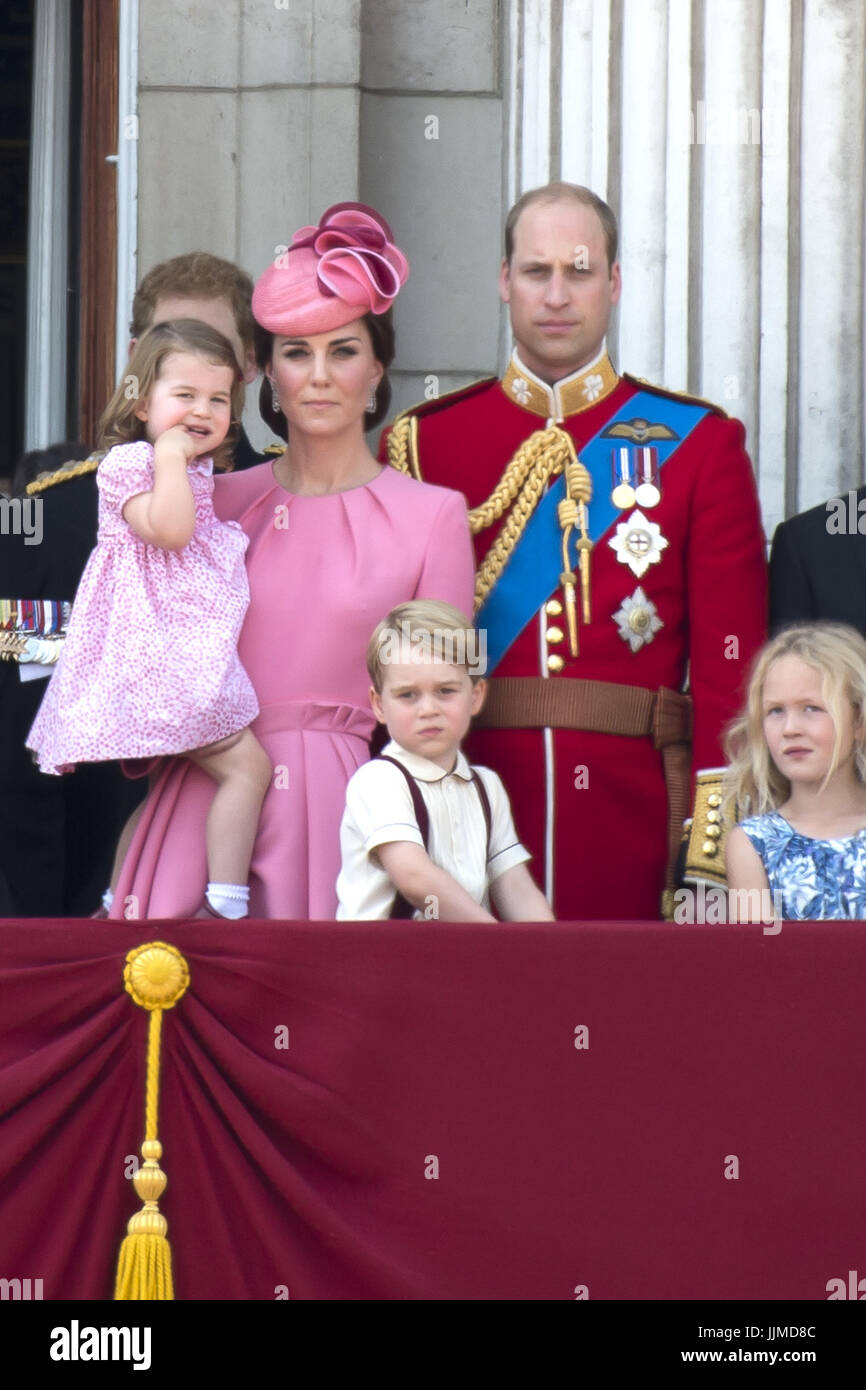 Trooping the Colour: The Queen's Birthday Parade  Featuring: Queen Elizabeth II and Prince Philip, Duke of Edinburgh Prince William, Catherine, Kate, Duchess of Cambridge and Prince George and Princess Charlotte Where: London, United Kingdom When: 17 Jun 2017 Credit: WENN.com  **Only available for publication in UK, USA, Germany, Austria, Switzerland** Stock Photo