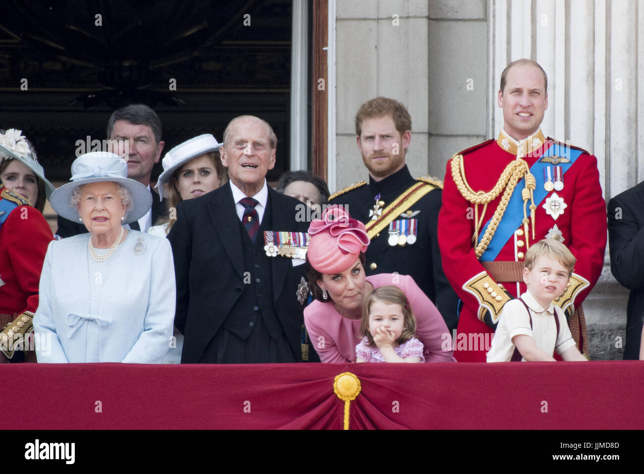 Trooping the Colour: The Queen's Birthday Parade  Featuring: Queen Elizabeth II and Prince Philip, Duke of Edinburgh Prince William, Catherine, Kate, Duchess of Cambridge and Prince George and Princess Charlotte, Prince Harry Prince Charles, Prince of Wales and Prince Harry Where: London, United Kingdom When: 17 Jun 2017 Credit: WENN.com  **Only available for publication in UK, USA, Germany, Austria, Switzerland** Stock Photo