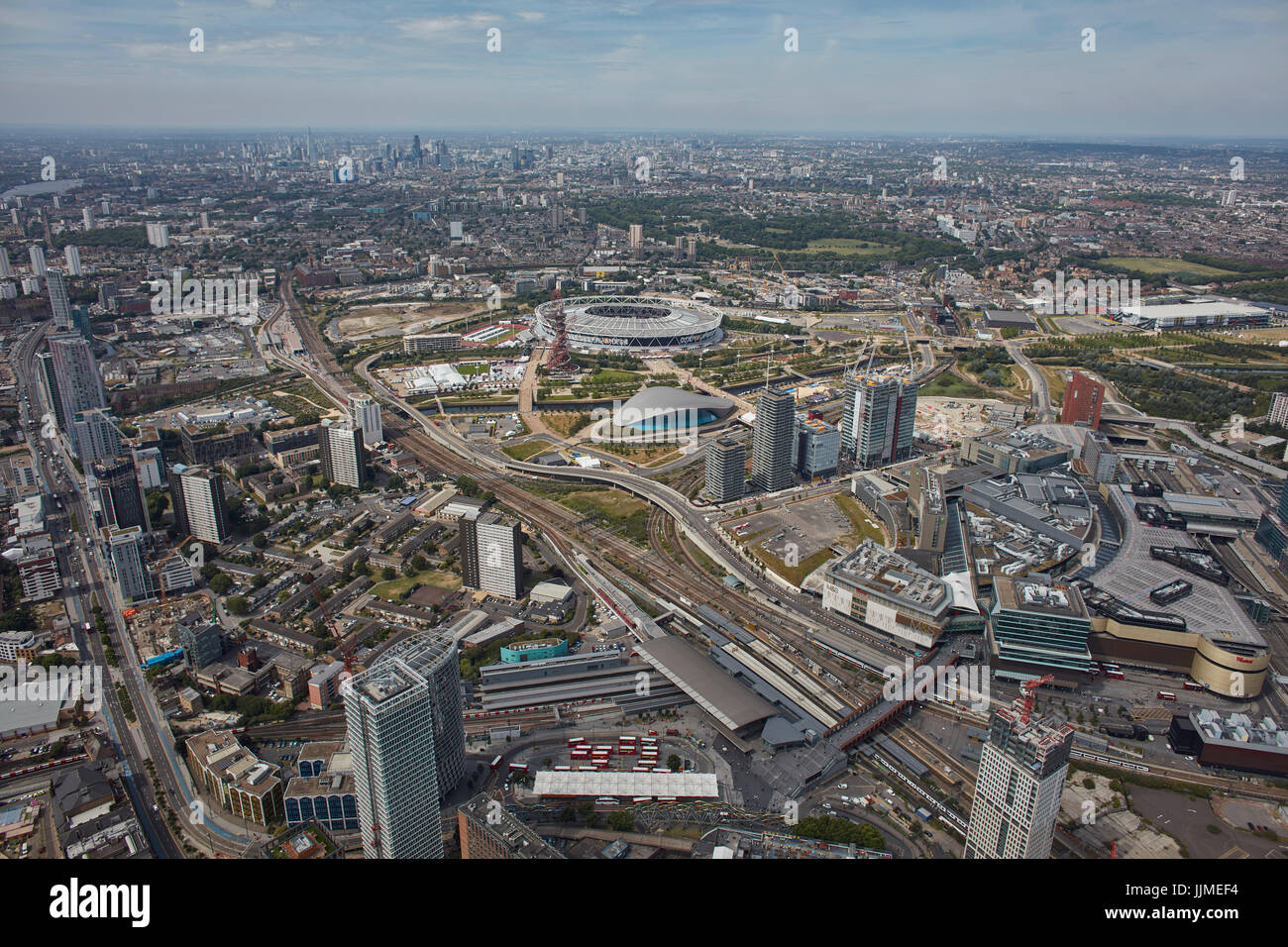 An aerial view of the Queen Elizabeth Olympic Park, Stratford, London Stock Photo