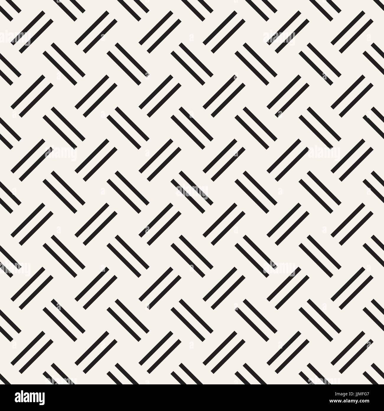 Crosshatch vector seamless geometric pattern. Crossed graphic rectangles background. Checkered motif. Seamless black and white texture of crosshatched lines. Trellis simple fabric print. Stock Vector