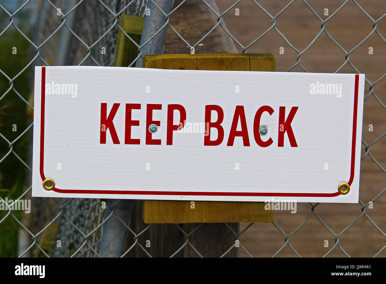 A keep back sign that has been cut in half Stock Photo Alamy