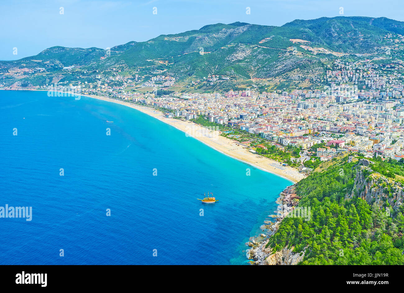 Aerial View Of Kleopatra Beach From The Castle Hill Of Alanya Located aerial-view-of-kleopatra-beach-from-the-castle-hill-of-alanya-located