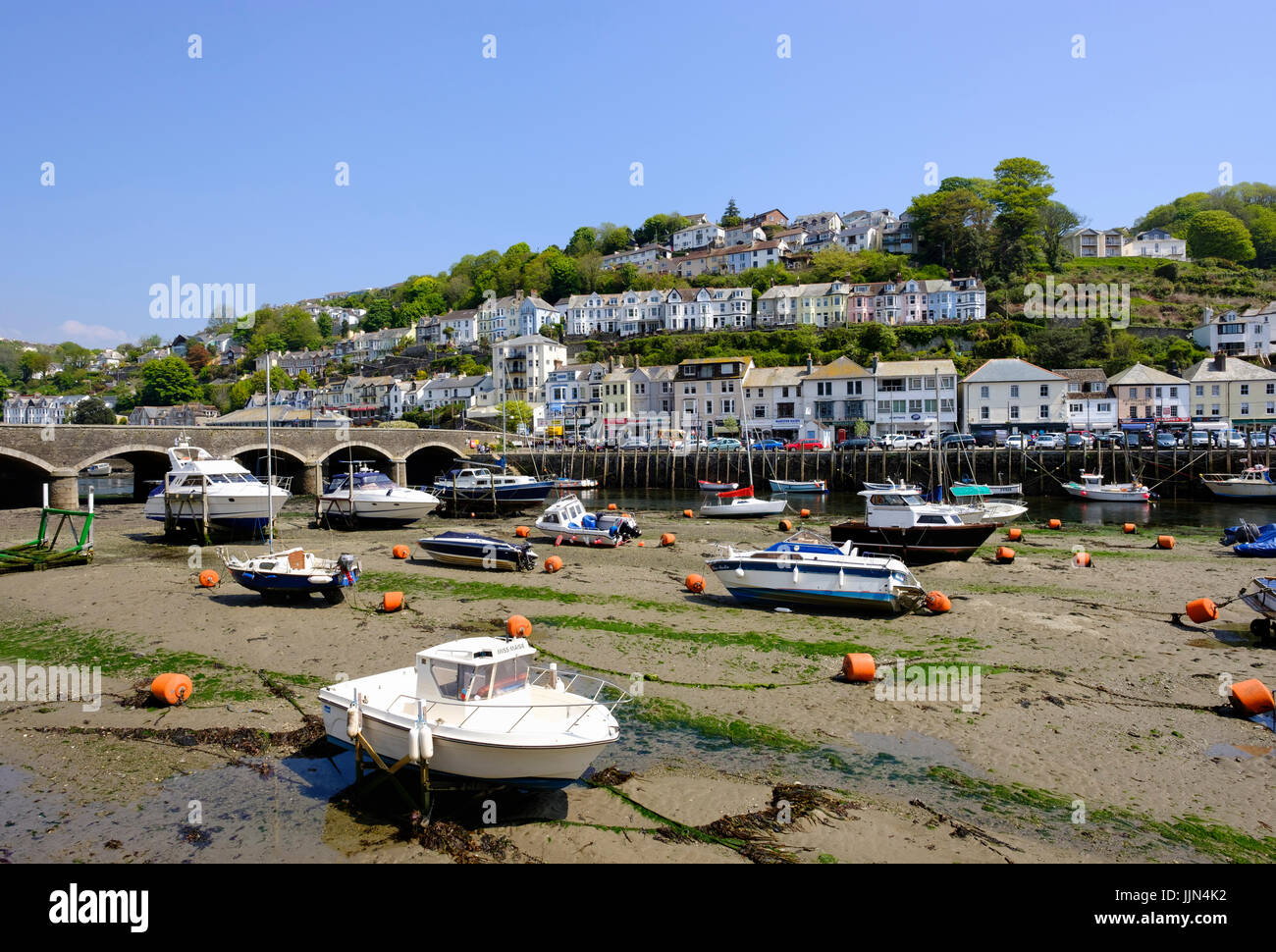 Fishing port at low tide, East Looe, Looe, Cornwall, England, United Kingdom Stock Photo