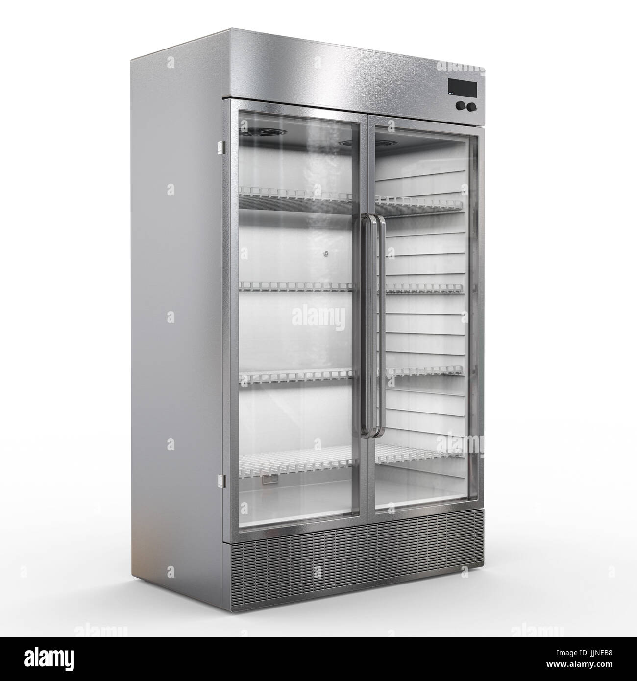 3d rendering stainless steel commercial fridge with transparent glass doors Stock Photo