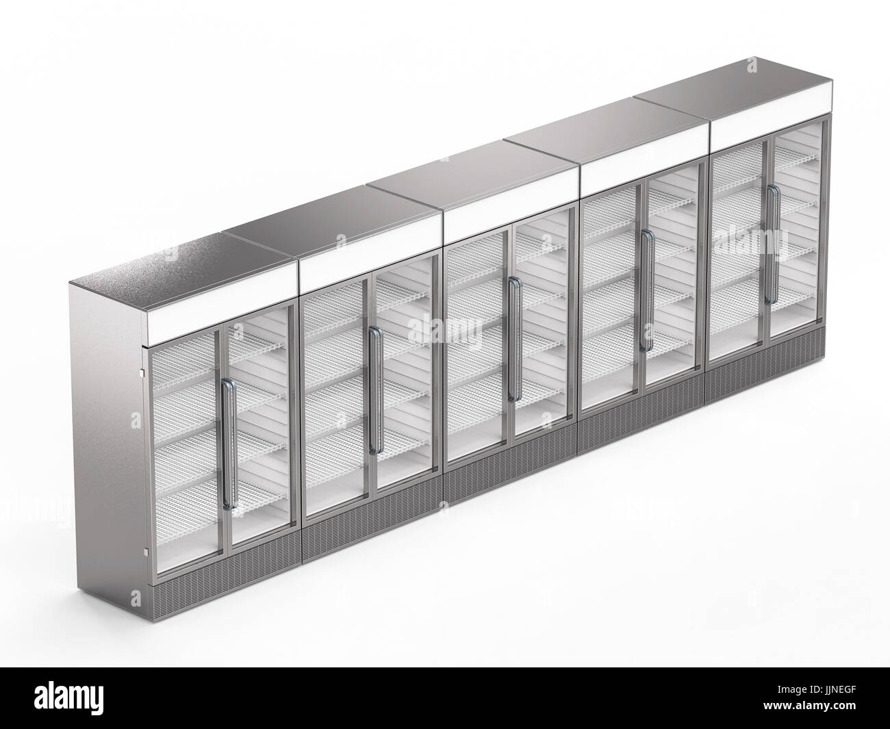 3d rendering empty commercial fridges isometric on white background Stock Photo