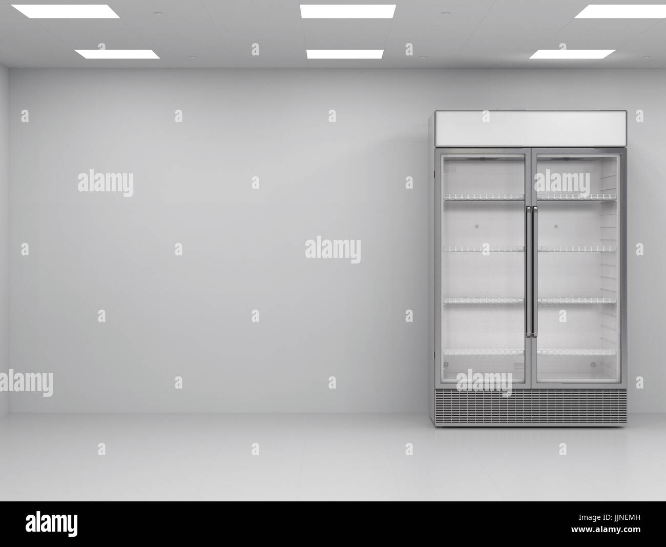 3d rendering stainless steel commercial fridge in empty room Stock Photo