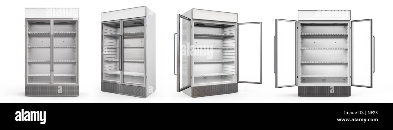 3d rendering empty commercial fridge with glass doors Stock Photo