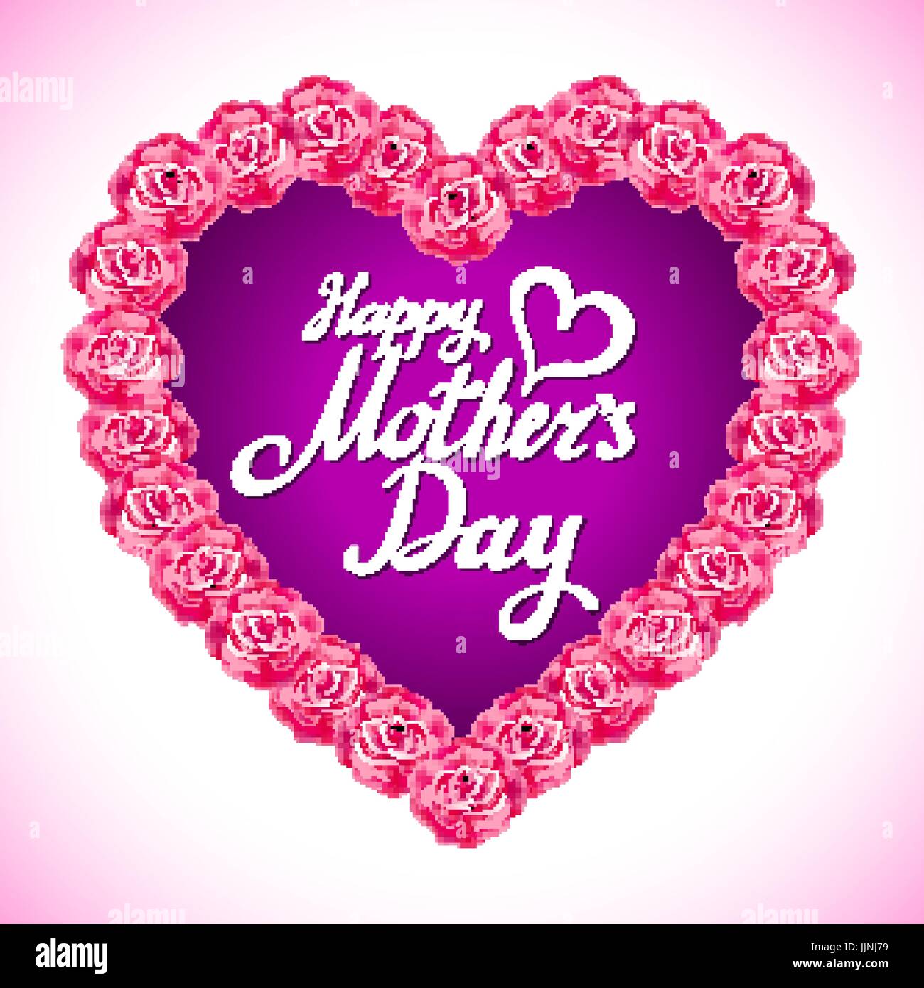 pink rose mother Day Heart Made of purple Roses Isolated on White ...