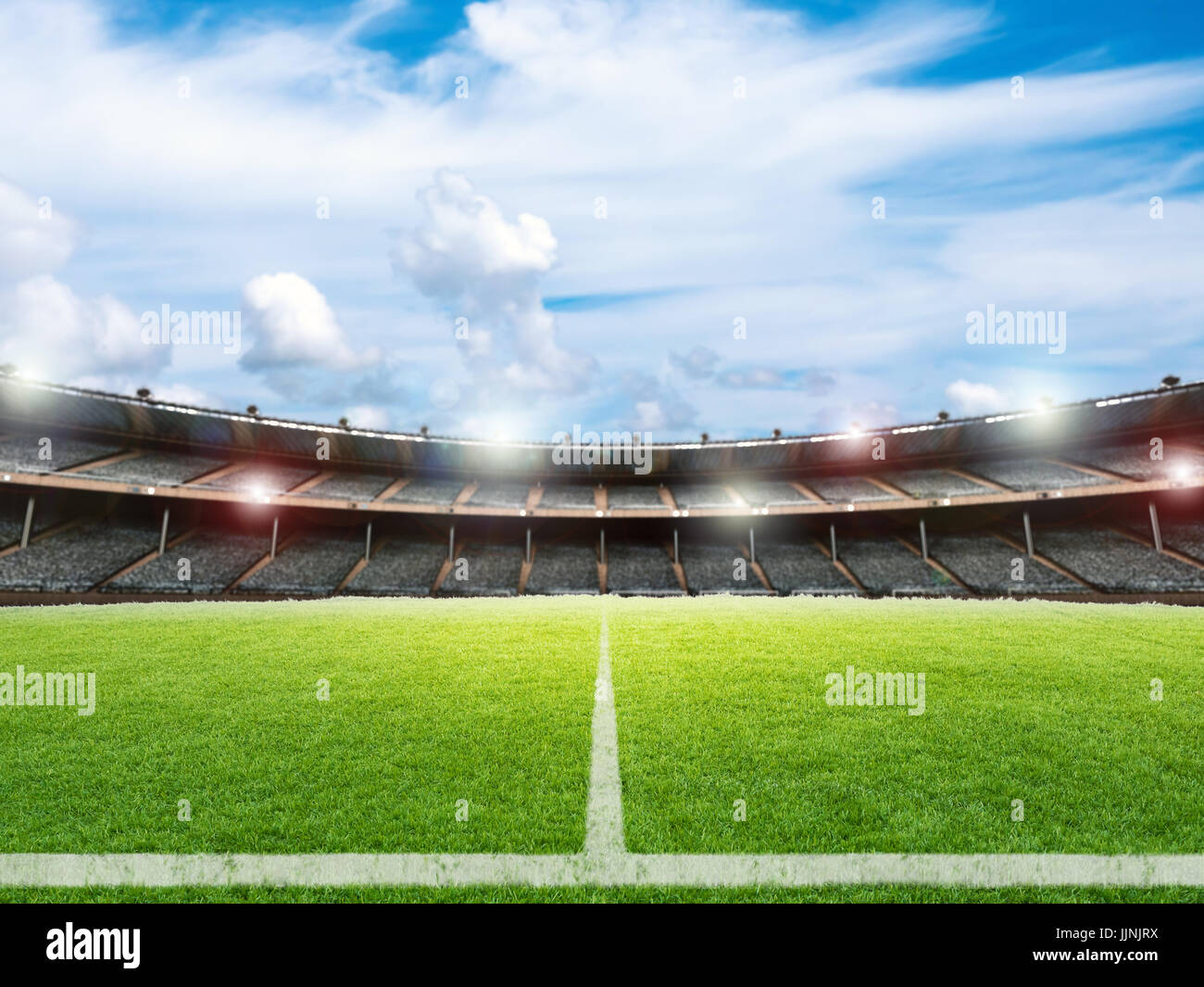 3d rendering soccer stadium with soccer field background Stock Photo