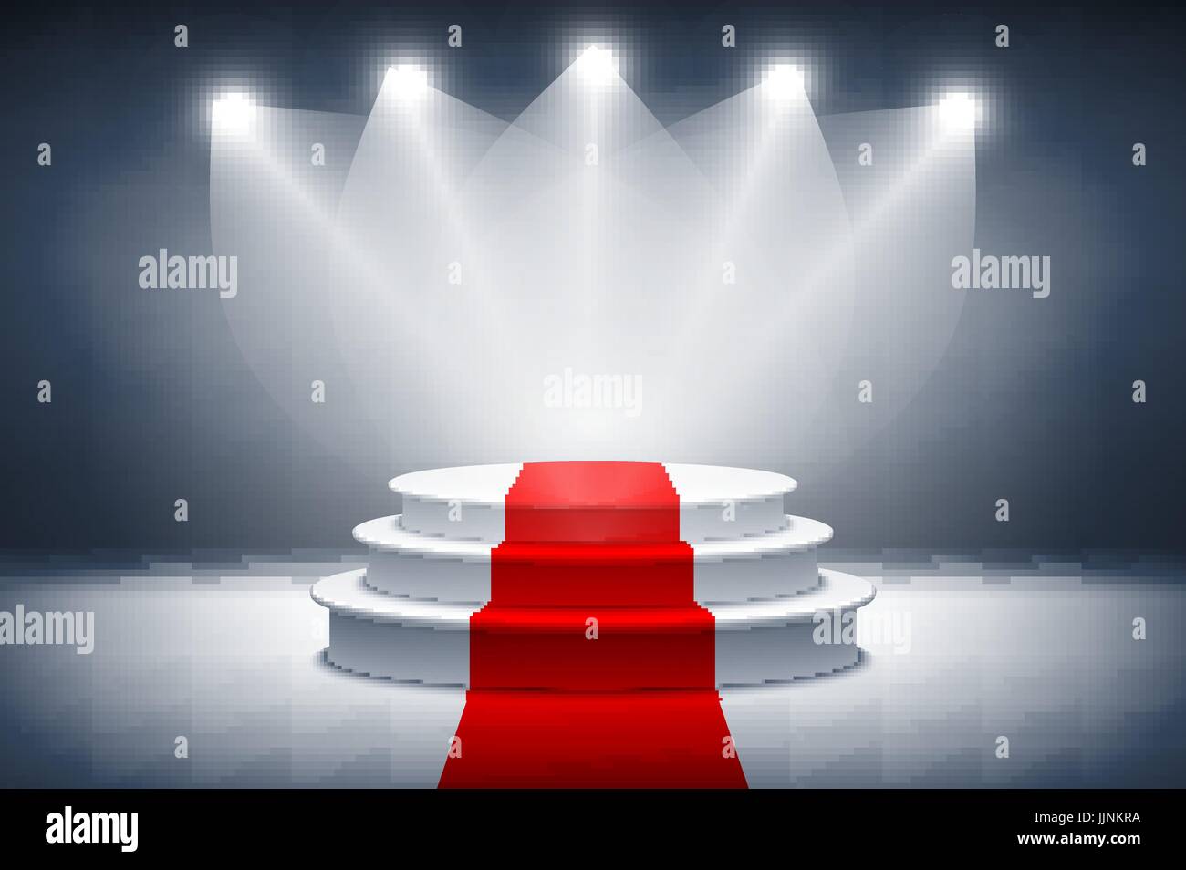 3d Illuminated stage podium with red carpet for award ceremony vector illustration art Stock Vector