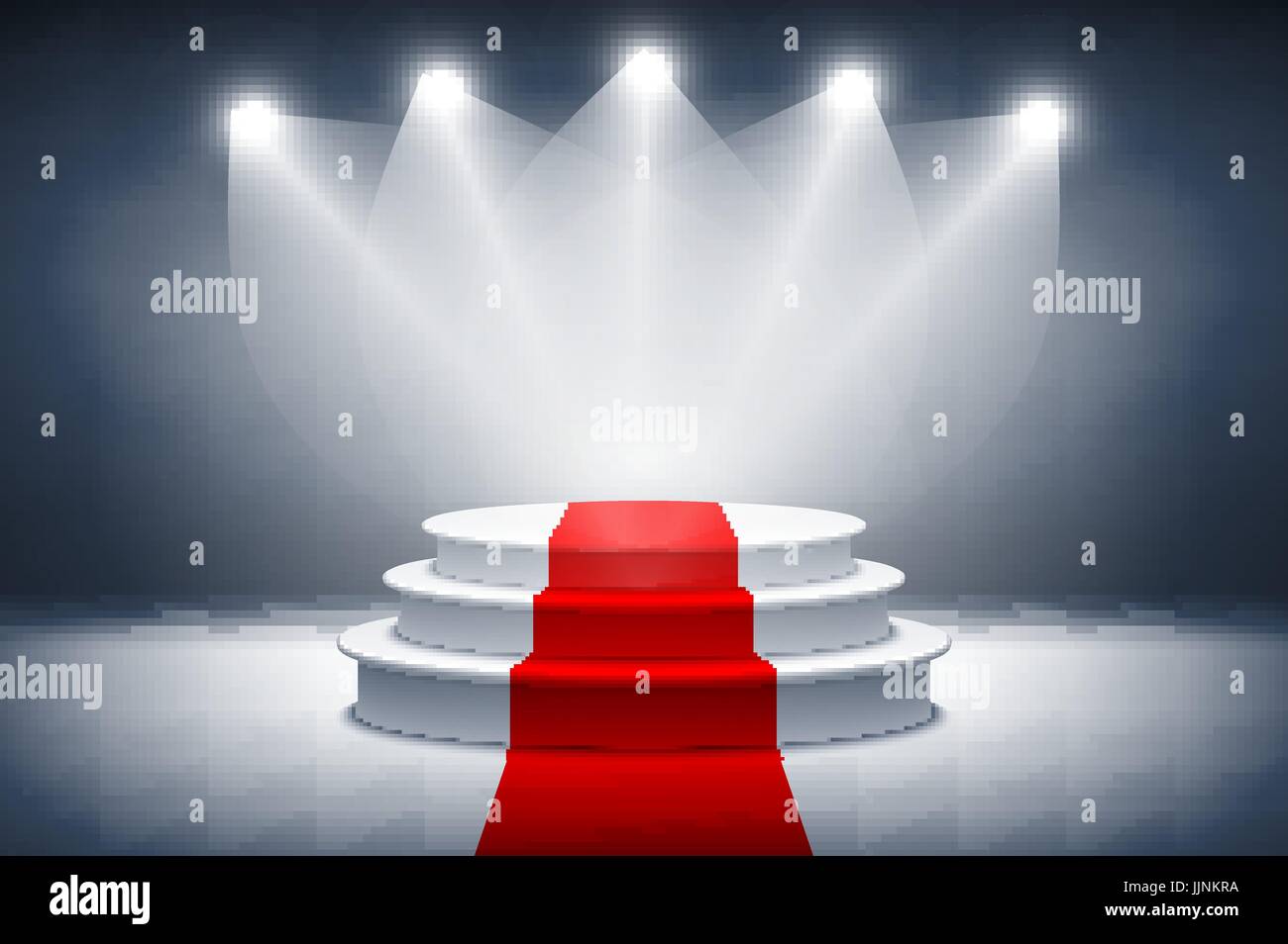 3d Illuminated stage podium with red carpet for award ceremony vector ...