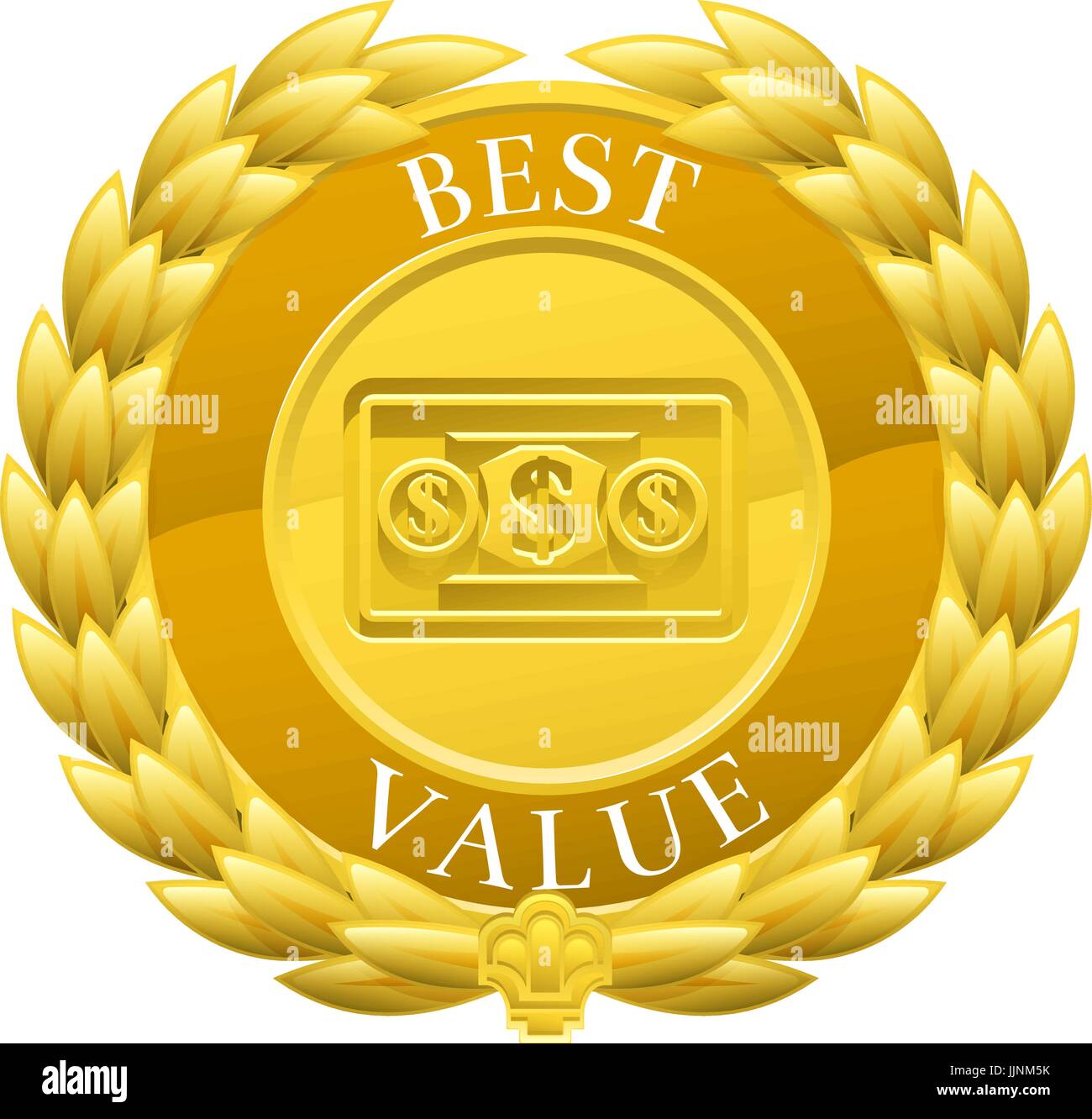 Gold Best Value Winner Laurel Wreath Medal Stock Vector