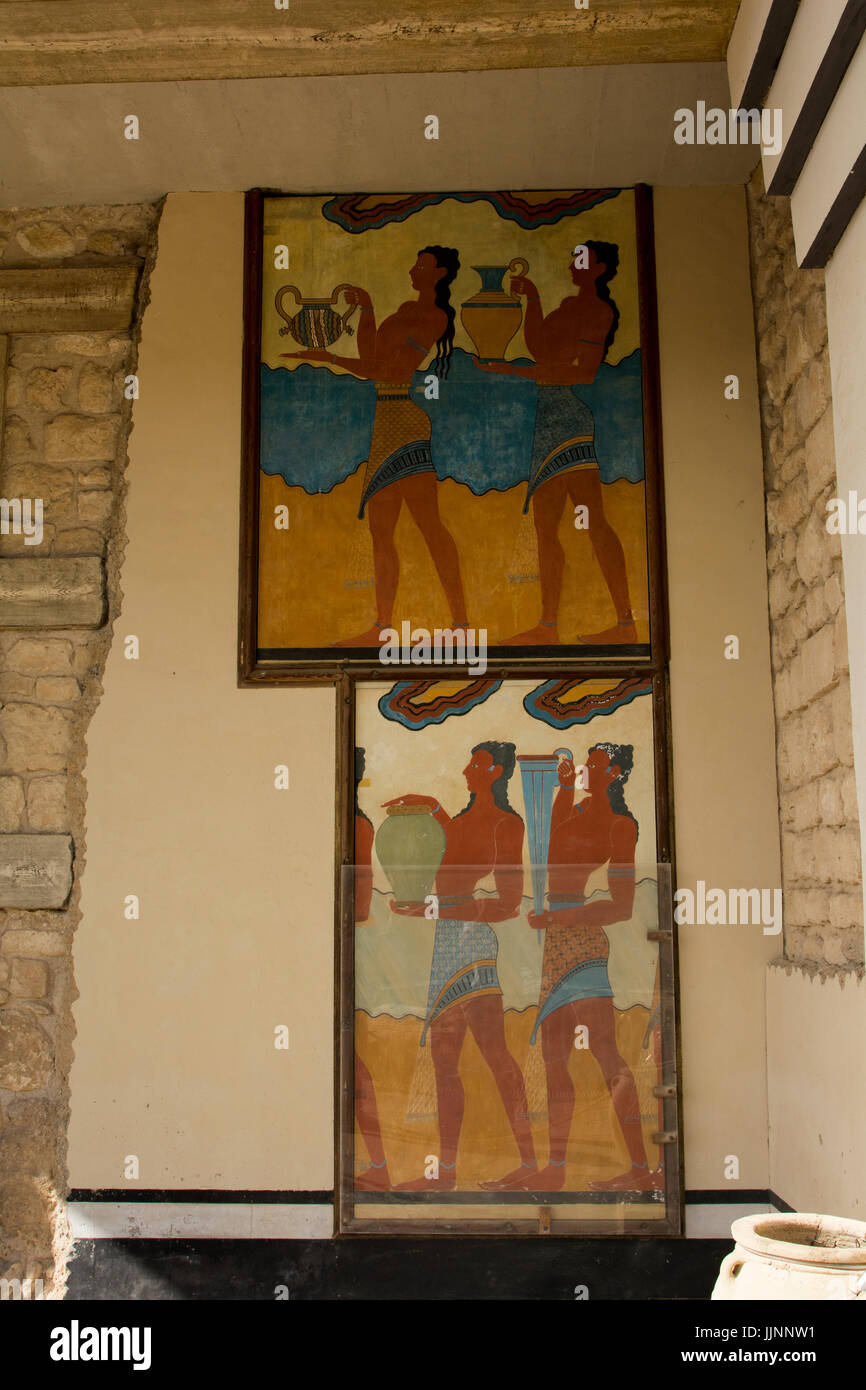 The Palace of Knossos was the ceremonial and political centre of the Minoan civilization and culture.Many frescoes have been excavated there. Stock Photo