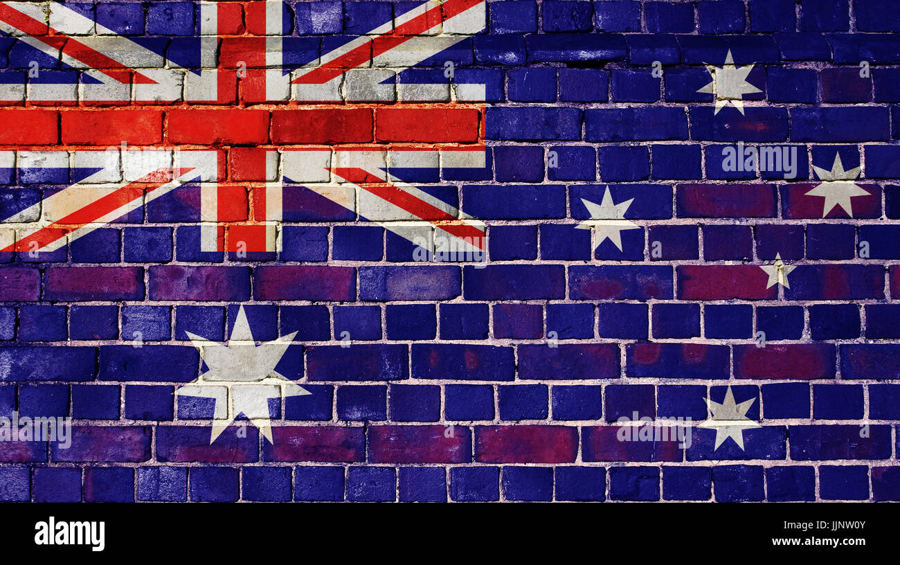 Australian flag on an old brick wall background Stock Photo - Alamy