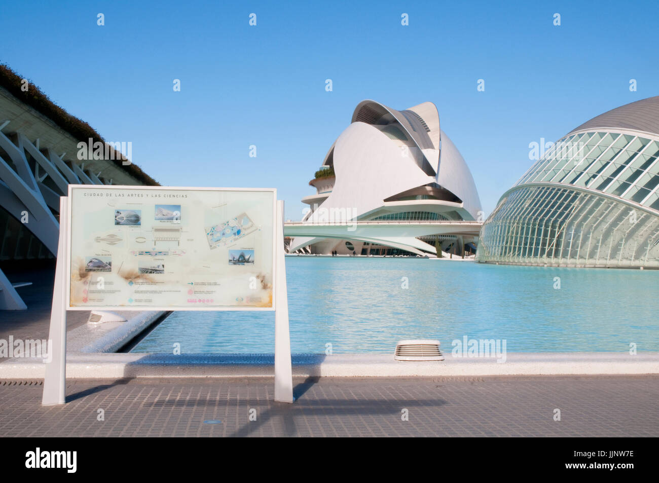 Map and pond. City of Arts and Sciences, Valencia, Spain. Stock Photo