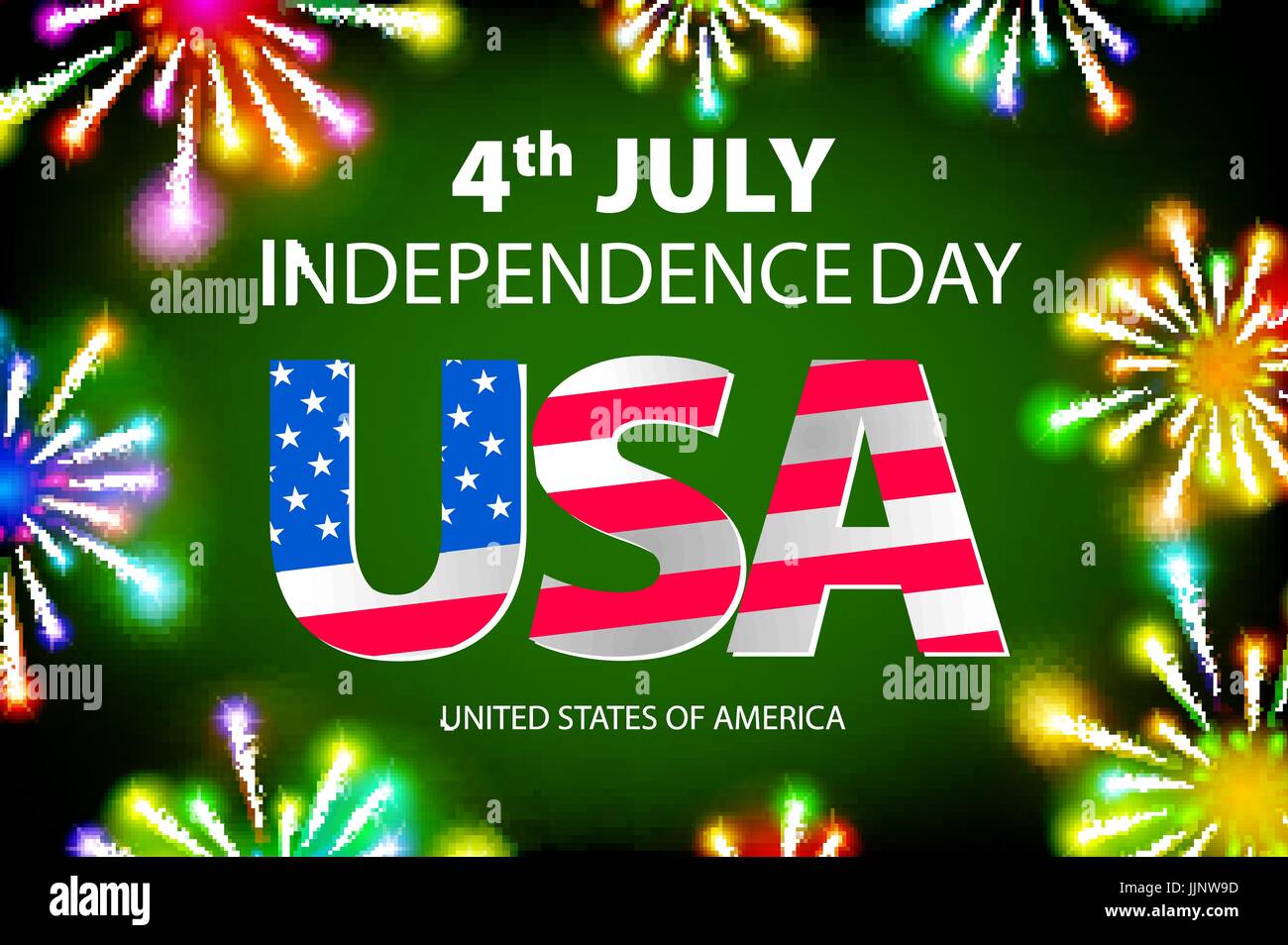happy july 4th firework green background independence day, vector art Stock Vector