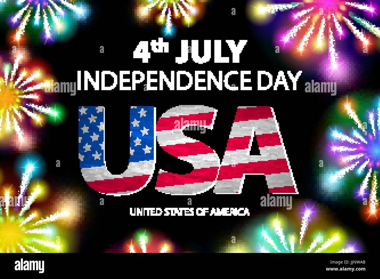USA flag with fireworks background. Happy 4th July independence day ...