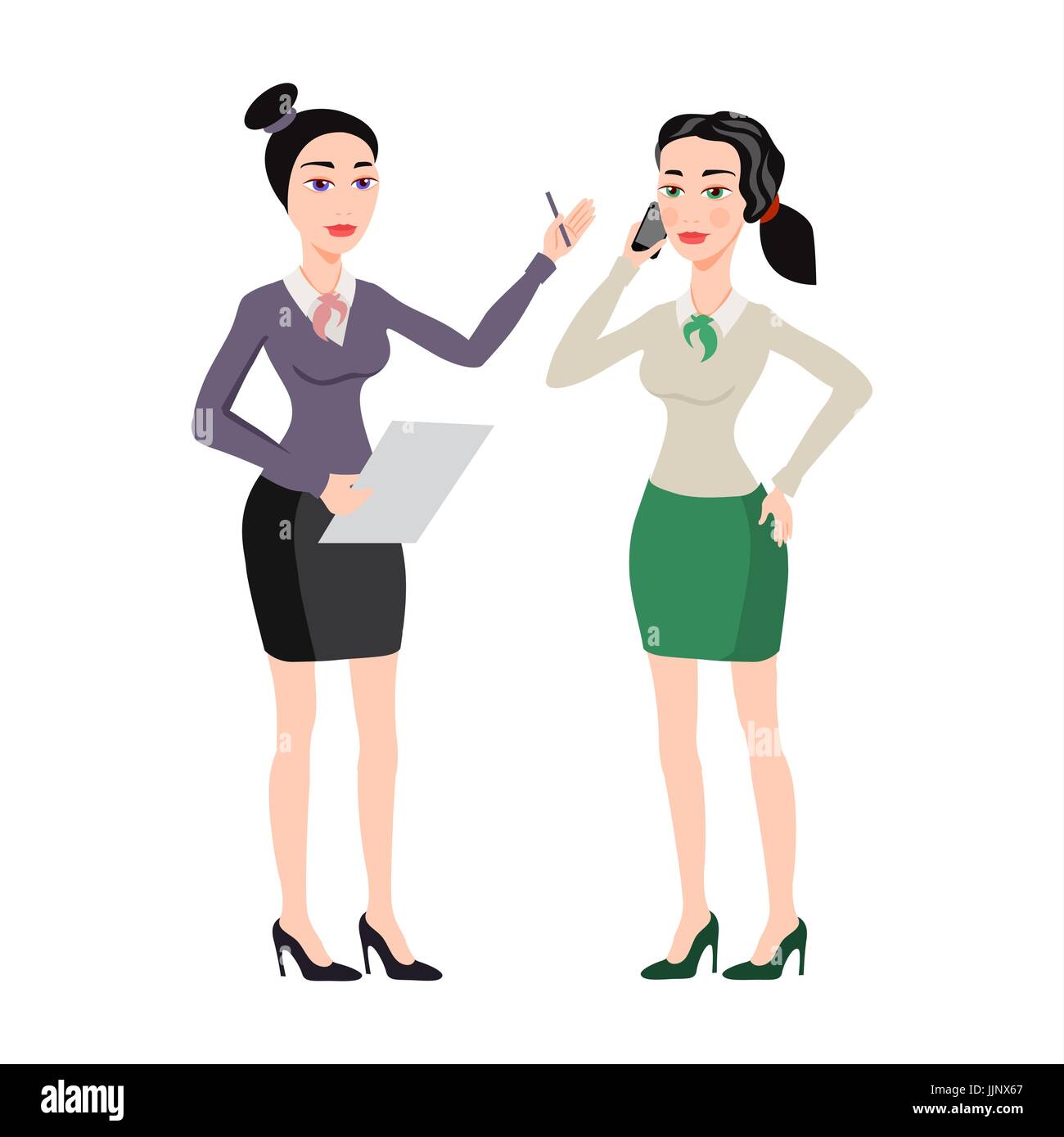 young women in elegant office clothes art vector Stock Vector Image ...