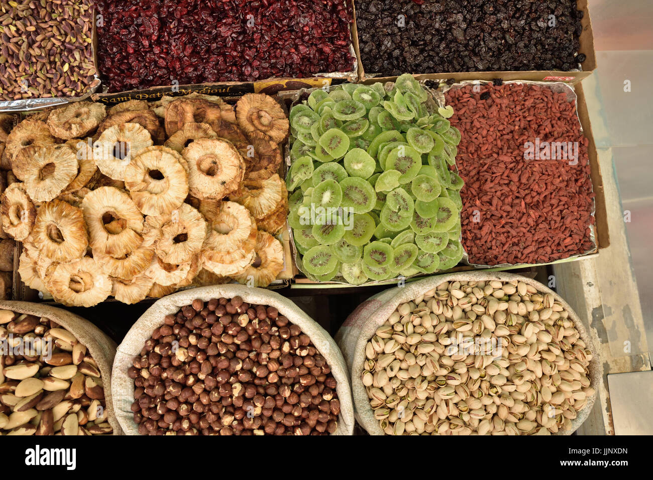 DRY FRUITS AND SEEDS IN THE MARKET OF MAHANE YEHUDA IN JERUSALEM ISRAEL