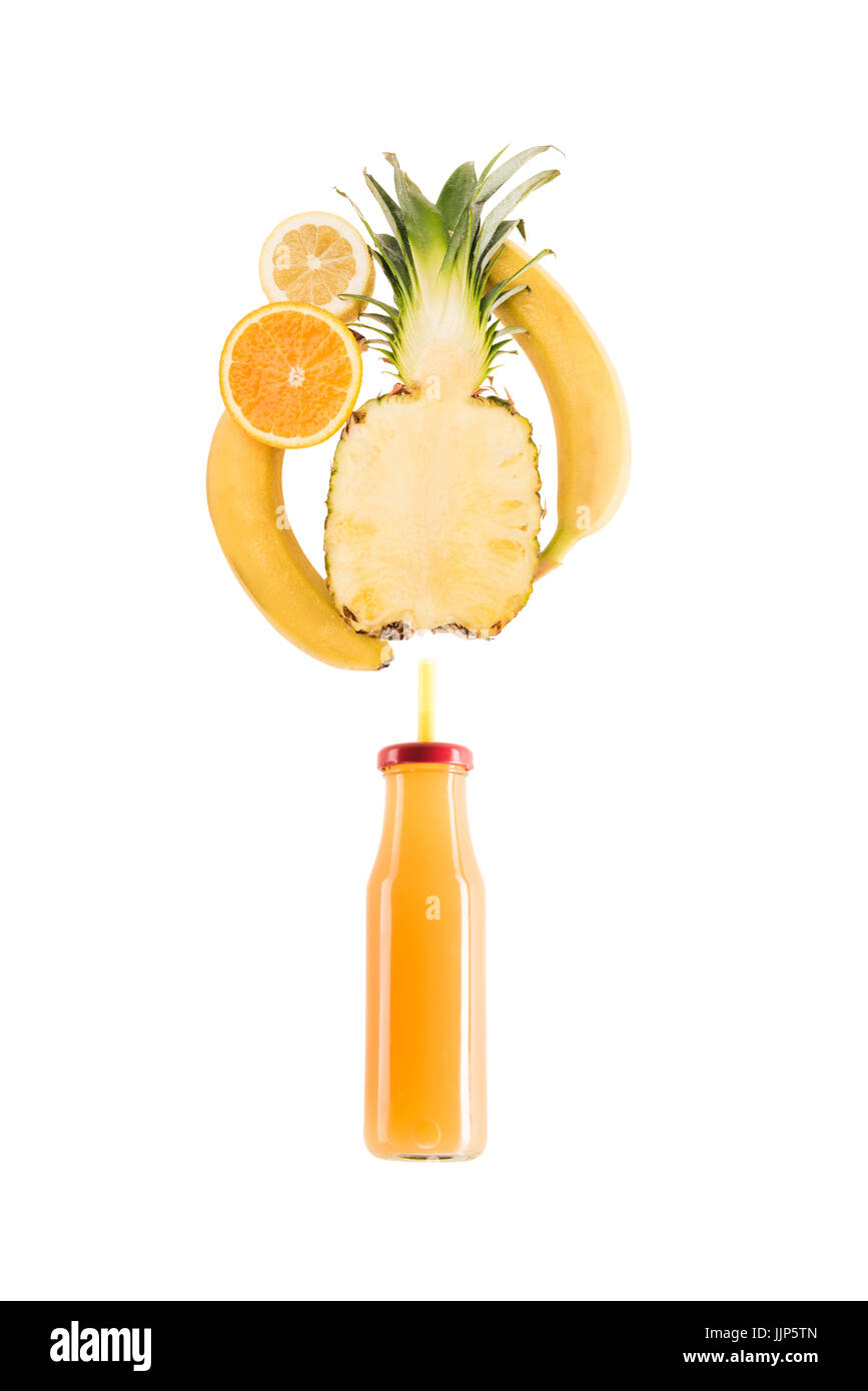 Download Yellow Healthy Smoothie Fruits In Glass Bottle Isolated On White Stock Photo Alamy Yellowimages Mockups