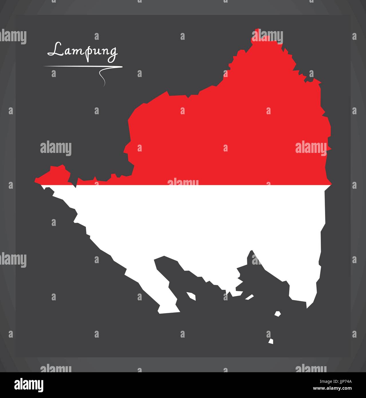 Lampung Indonesia map with Indonesian national flag illustration Stock ...