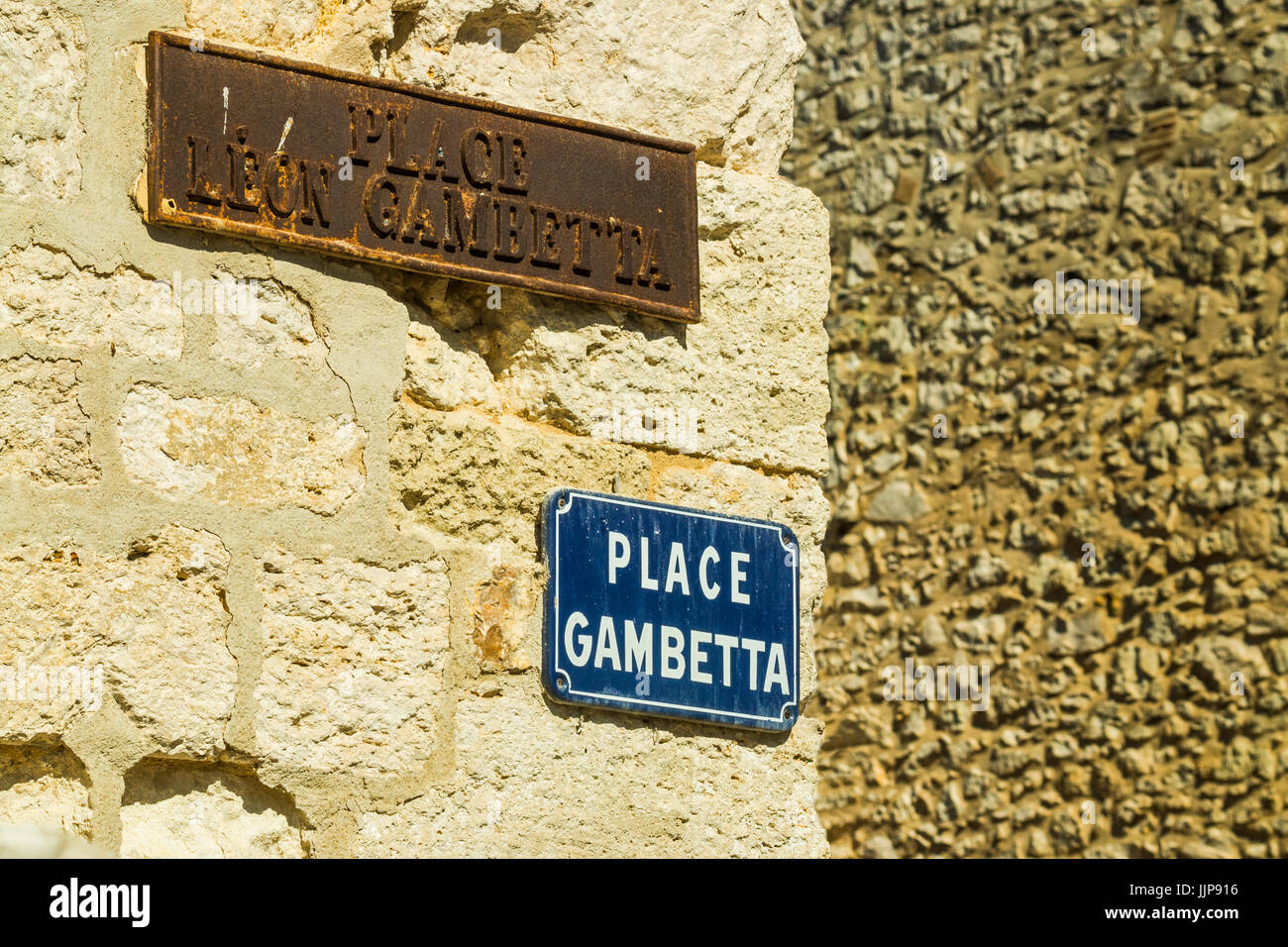 Signs for Place Gambetta, focal point of the popular market in this SW ...