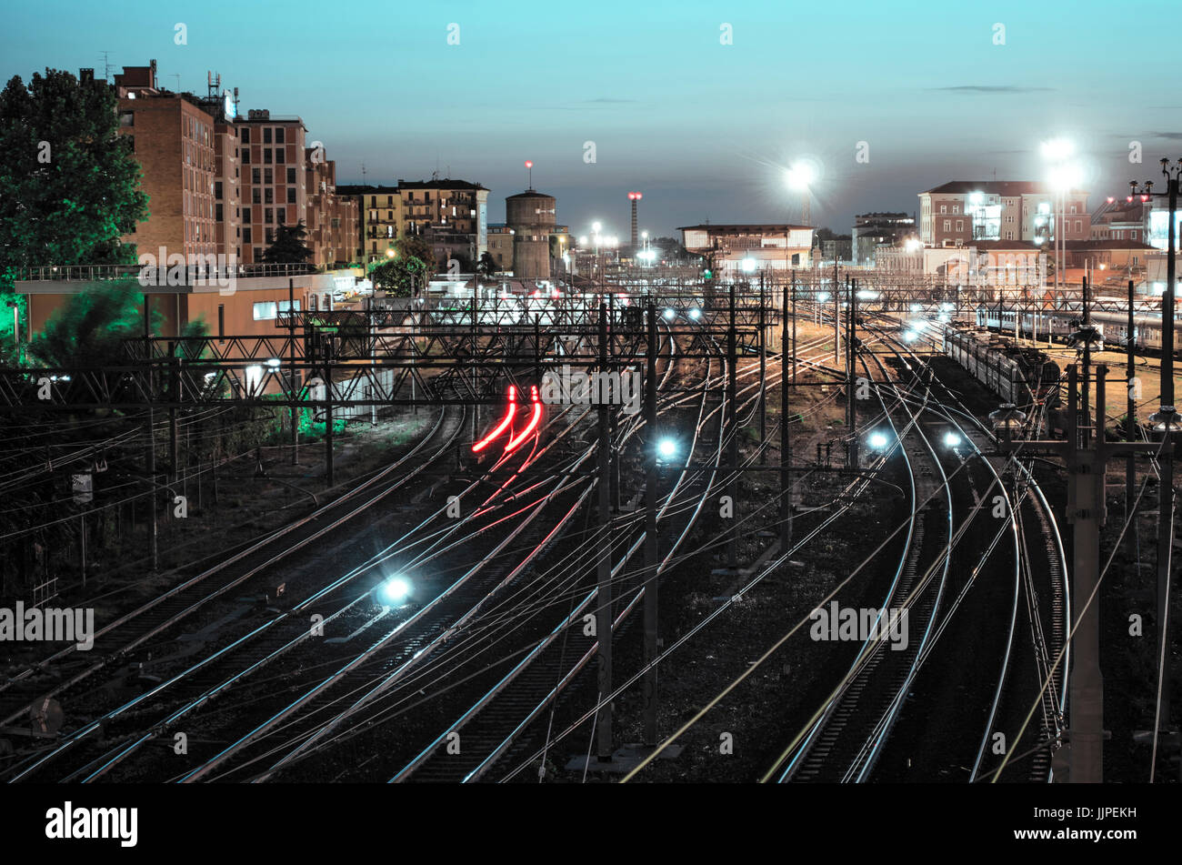 A picture of the train railways near the central station of Bologna, Italy Stock Photo