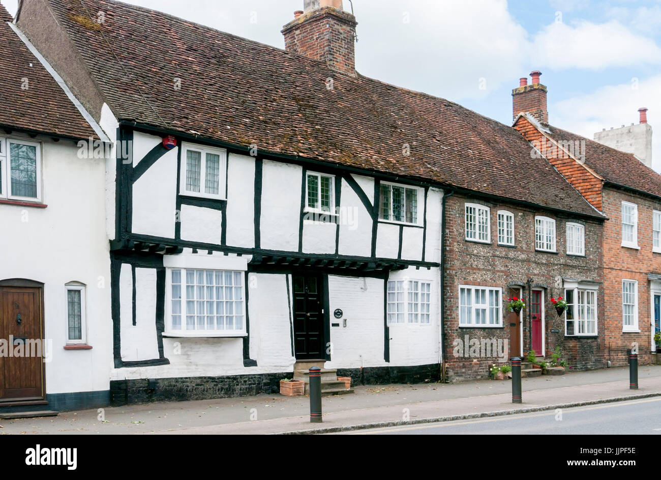 A row of classical georgian and tudor style terrace houses in the high street of wendover, buckinghamshire, in the chiltern hills, UK Stock Photo