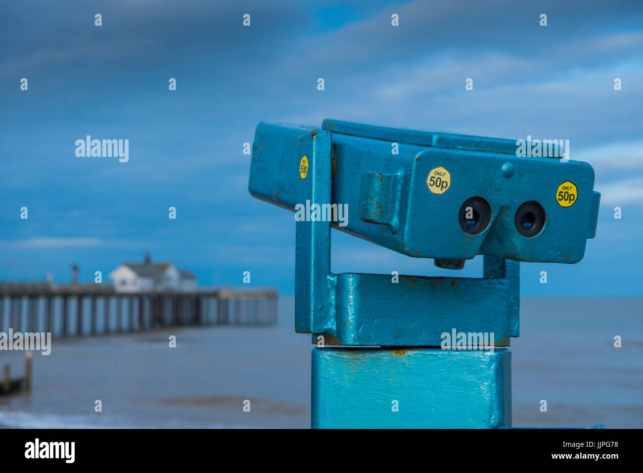 Viewing telescope near Southwold pier. Stock Photo