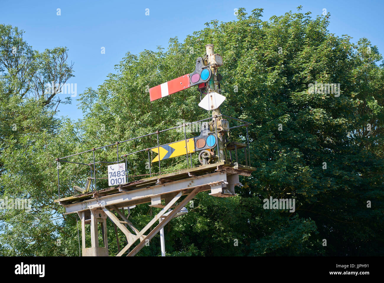 Old Railway semaphore signals at Cattal Station o the York Harrogate line, North Yorkshire UK Stock Photo