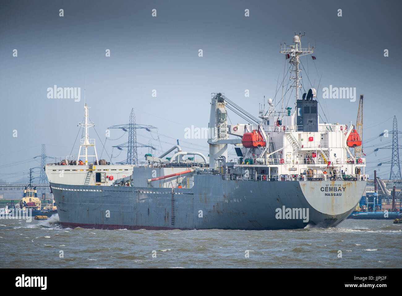 The cement carrier Cembay steams downriver on the River Thames. Stock Photo