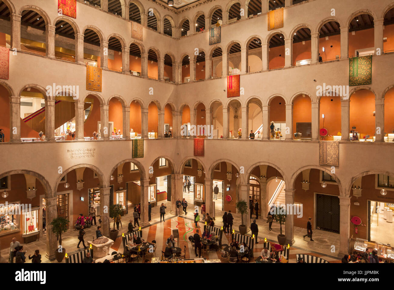 Interior of Fontego dei Tedeschi shopping centre in Venice. Stock Photo