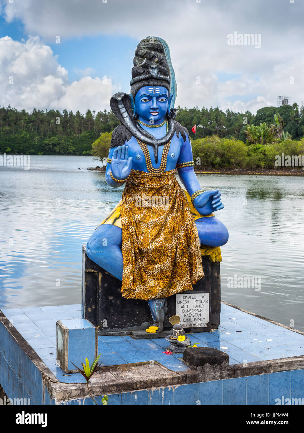 Grand Bassin, Mauritius - December 26, 2017: The Shiva statue at Ganga Talao (Grand Bassin) Hindu temple, Mauritius. It's a copy of the Shiva statue o Stock Photo