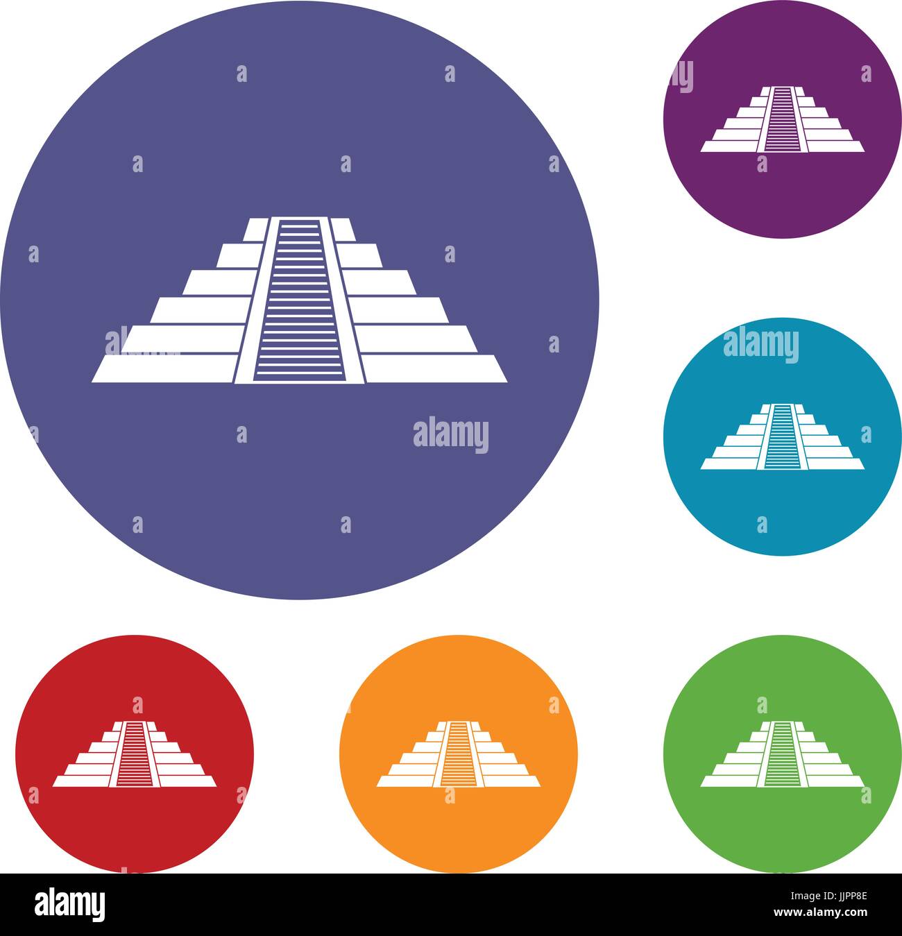 Ziggurat in Chichen Itza icons set Stock Vector