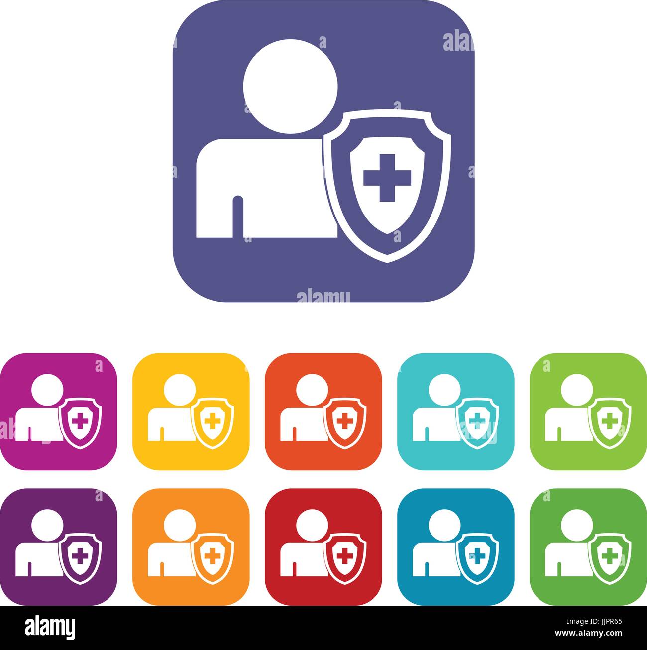 Person and medical cross protection shield icons set Stock Vector Image ...