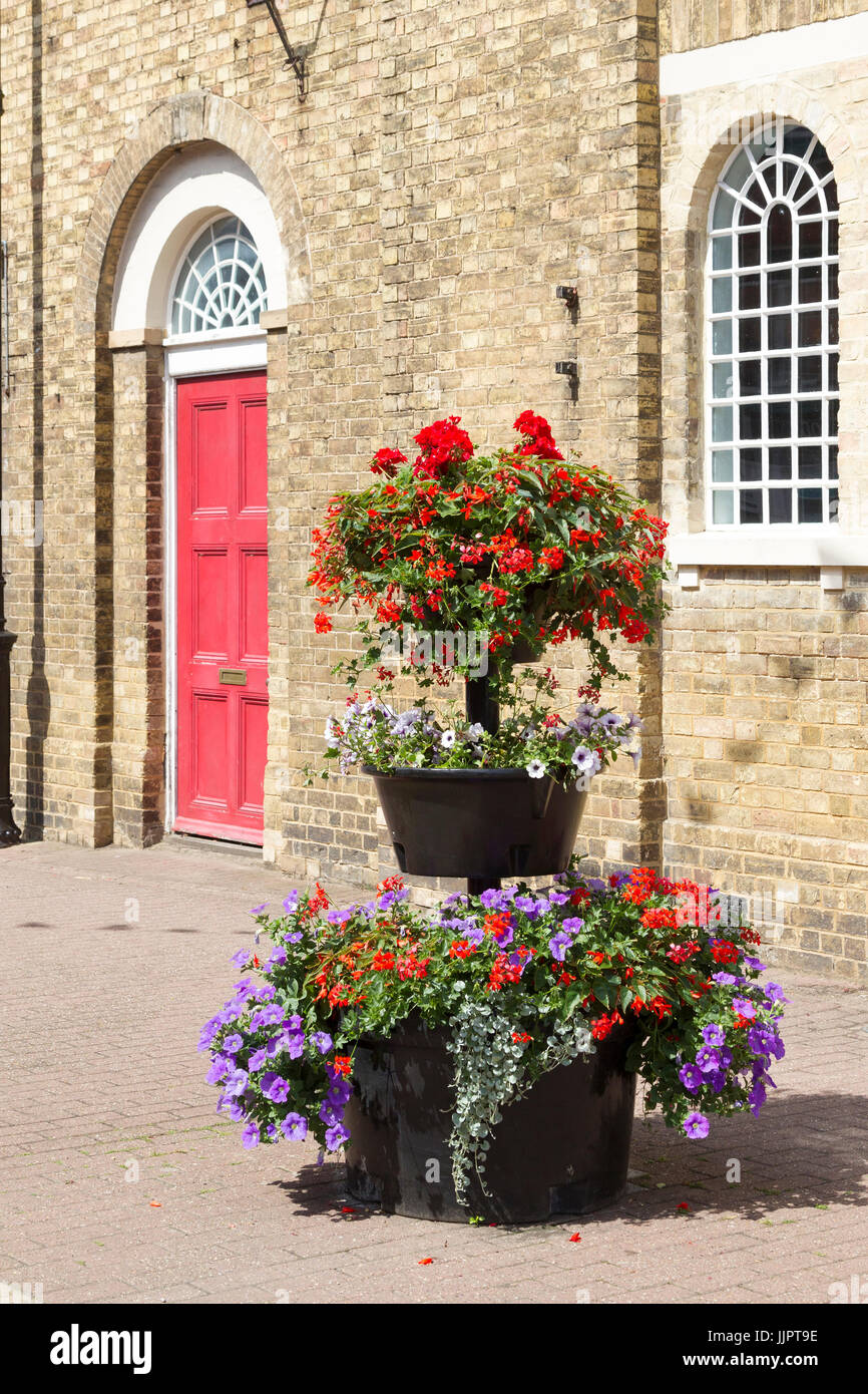 Flower display on the Hight Street, Stony Stratford, North Buckinghamshire, uk Stock Photo