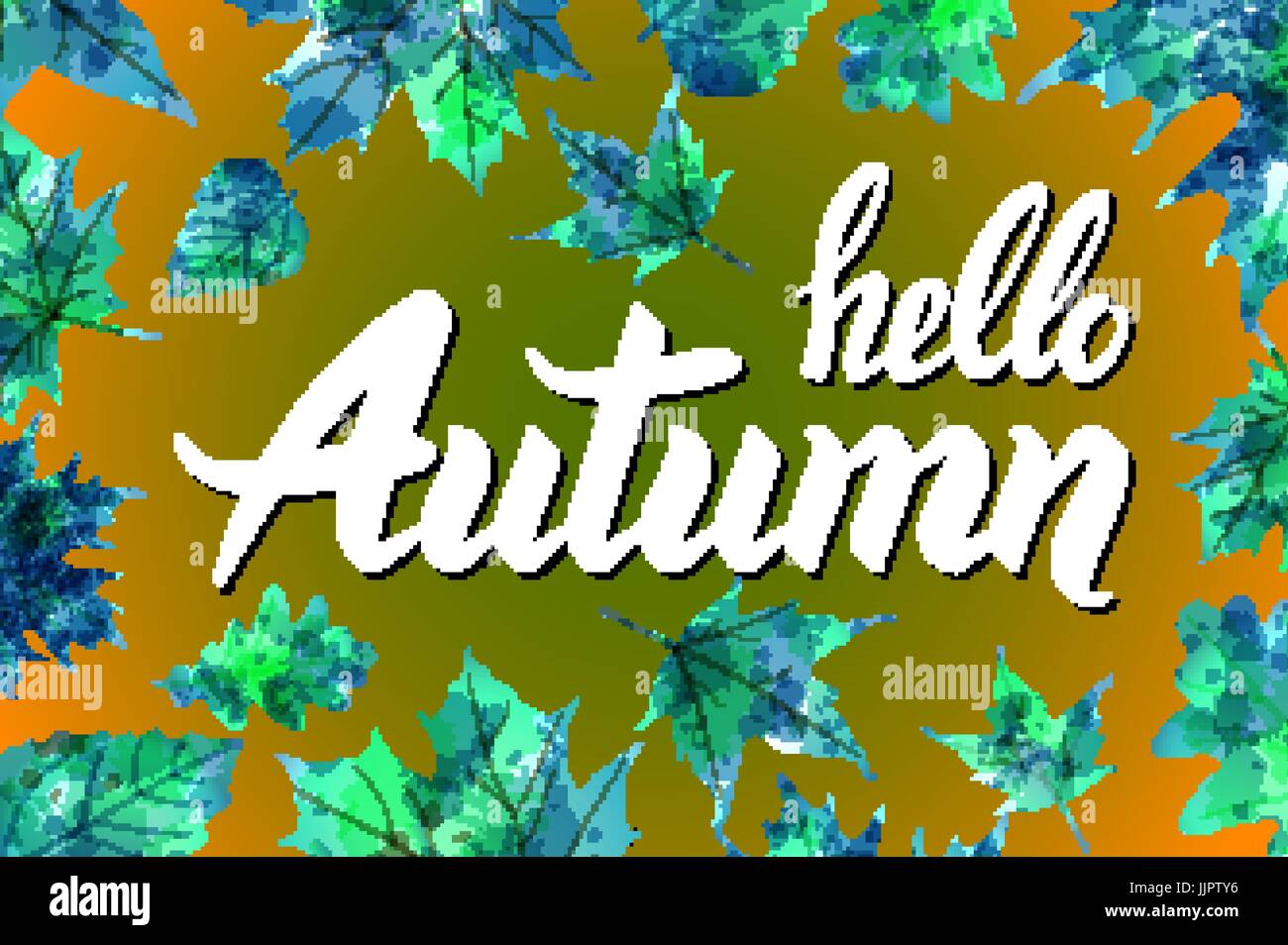 Hello autumn. Hand drawn different colored autumn leaves. Sketch ...