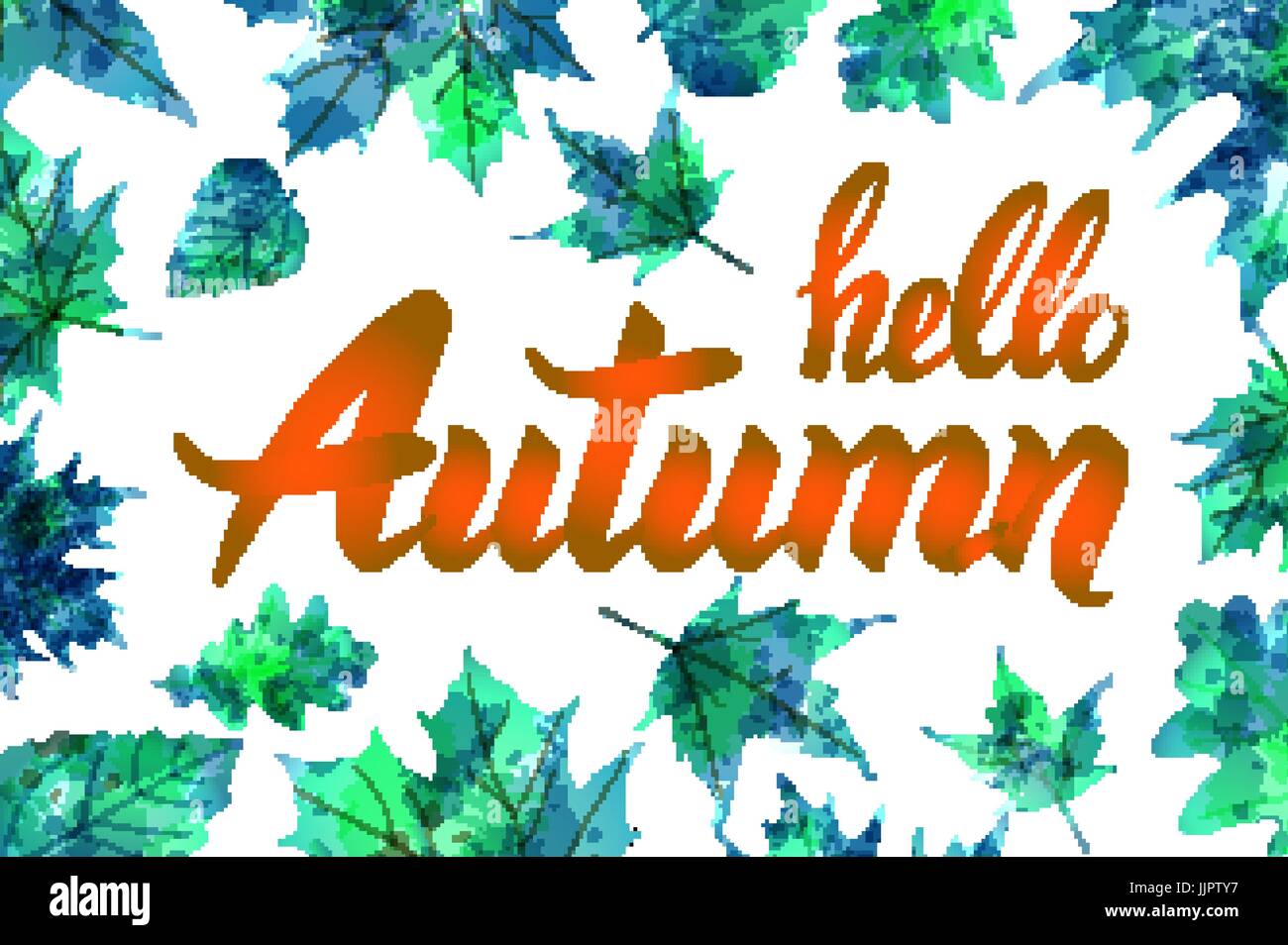 Hello autumn. Hand drawn different colored autumn leaves. Sketch ...