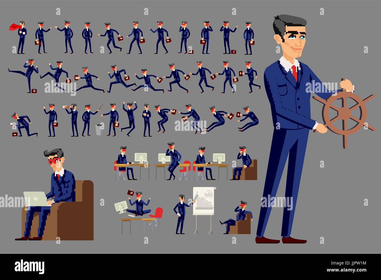 young cartoon businessman in blue suit vector art Stock Vector Image ...