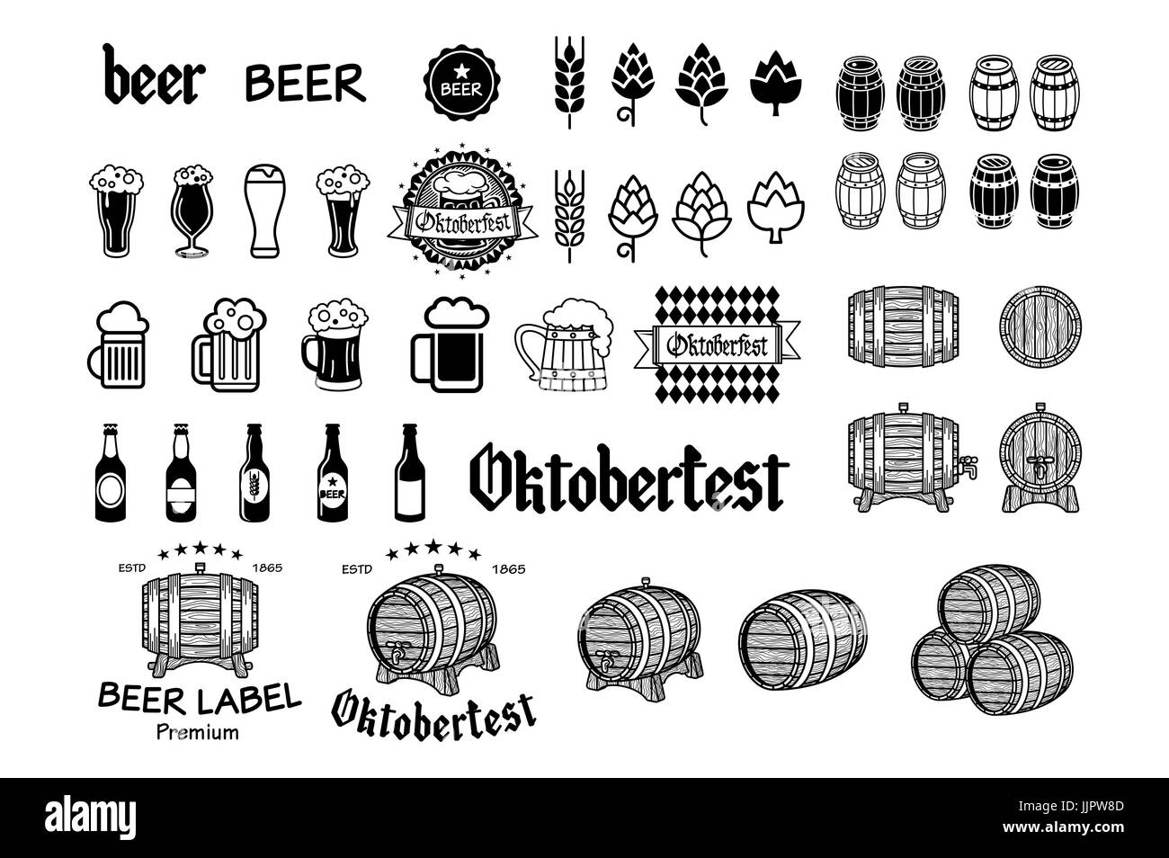 Vintage craft beer brewery emblems, labels and design elements vector