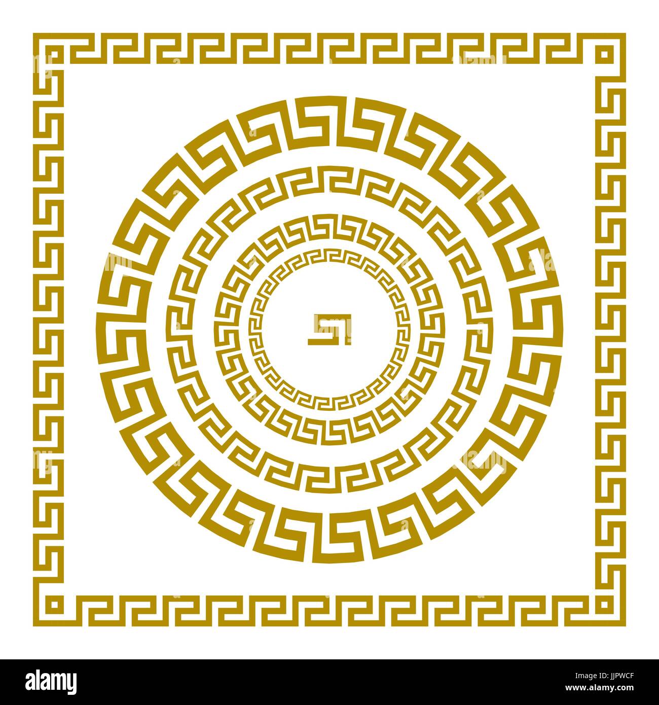 Vector set Traditional vintage golden square and round Greek ornament ...