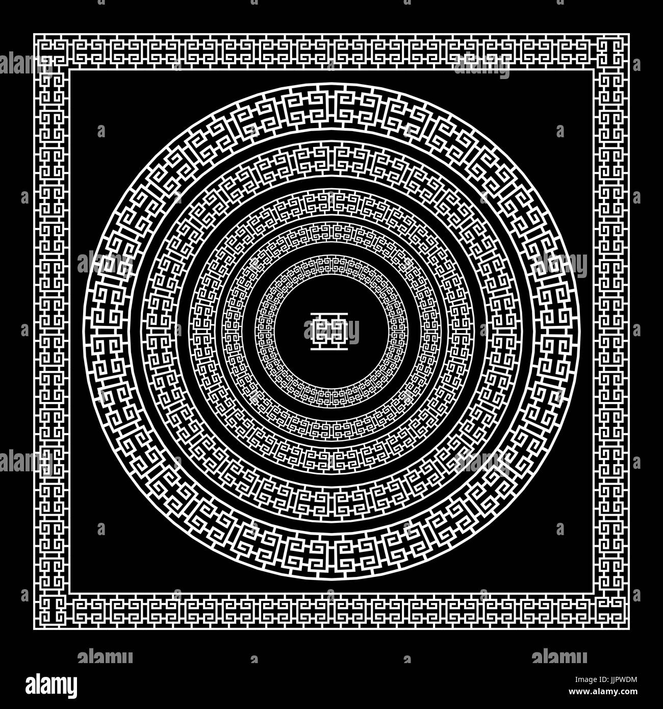 Greek traditional meander border set. Vector antique frame pack. Decoration element patterns in black and white colors. Ethnic collections. Vector ill Stock Vector