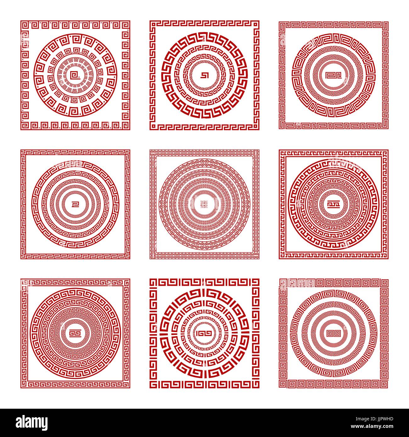 Vector set Traditional vintage golden square and round Greek ornament ...