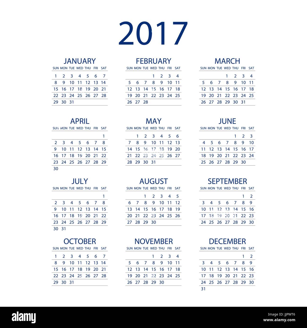 Calendar for 2017 on white background. Vector EPS10. art Stock Vector