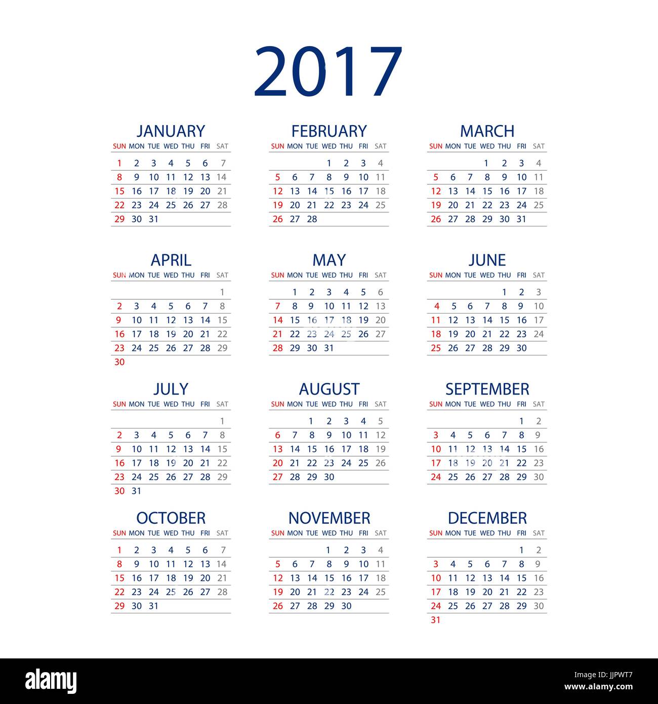 Calendar for 2017 on white background. Vector EPS10. art Stock Vector