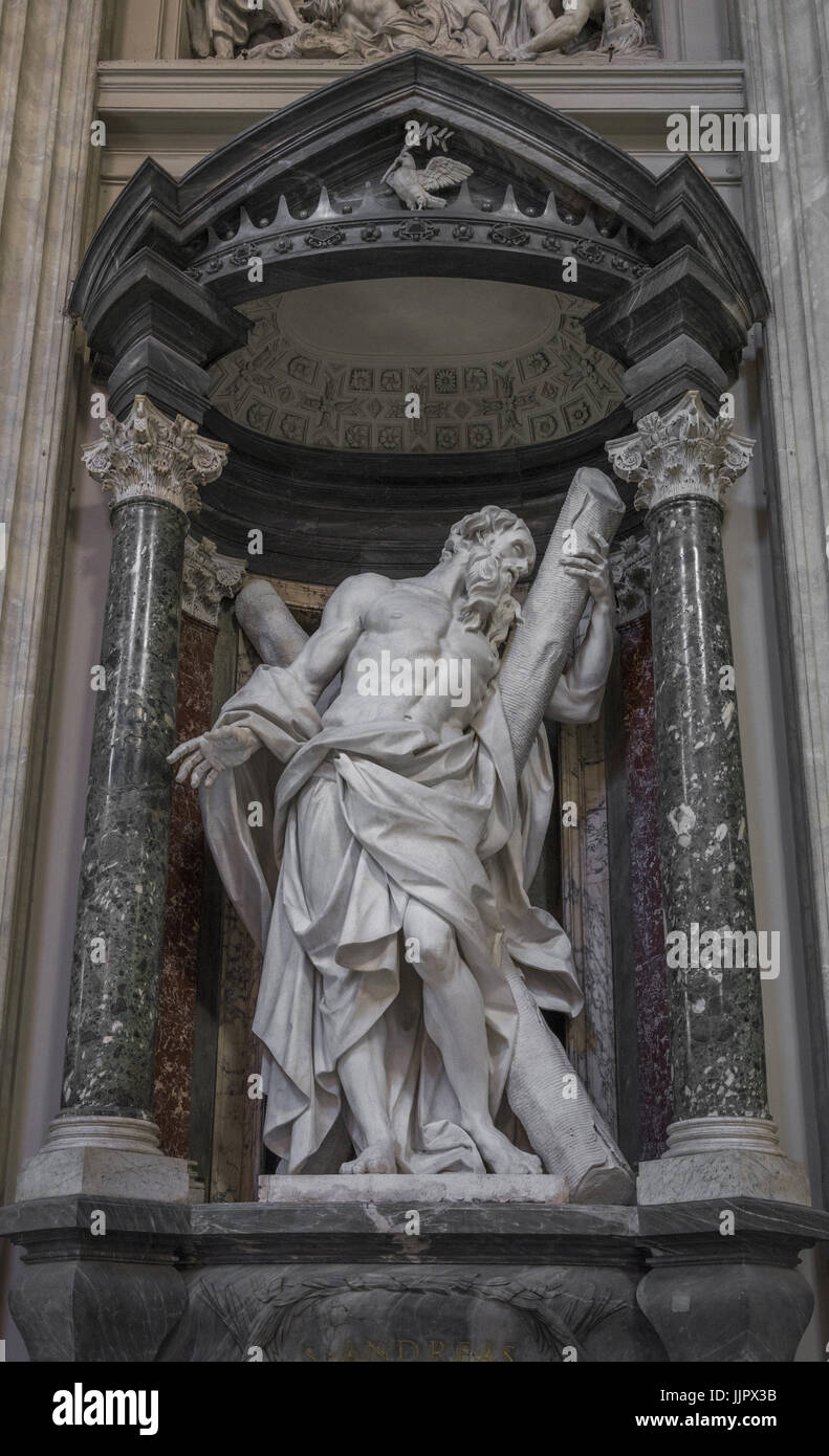 Sculpture of the apostle St. Andrew by Camillo Rusconi on the nave of the Archbasilica of St John Lateran in Rome, Italy. Rome, Italy, June 2017 Stock Photo
